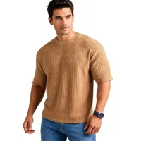 Cotton Drop Shoulder Waffle Design T-Shirts For Men